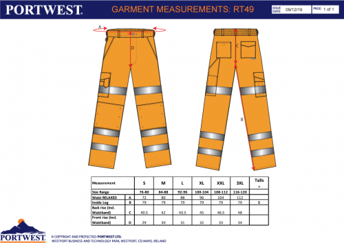 Pantaloni Combat Hi-Vis, cu trei benzi, portocaliu, regular, Portwest